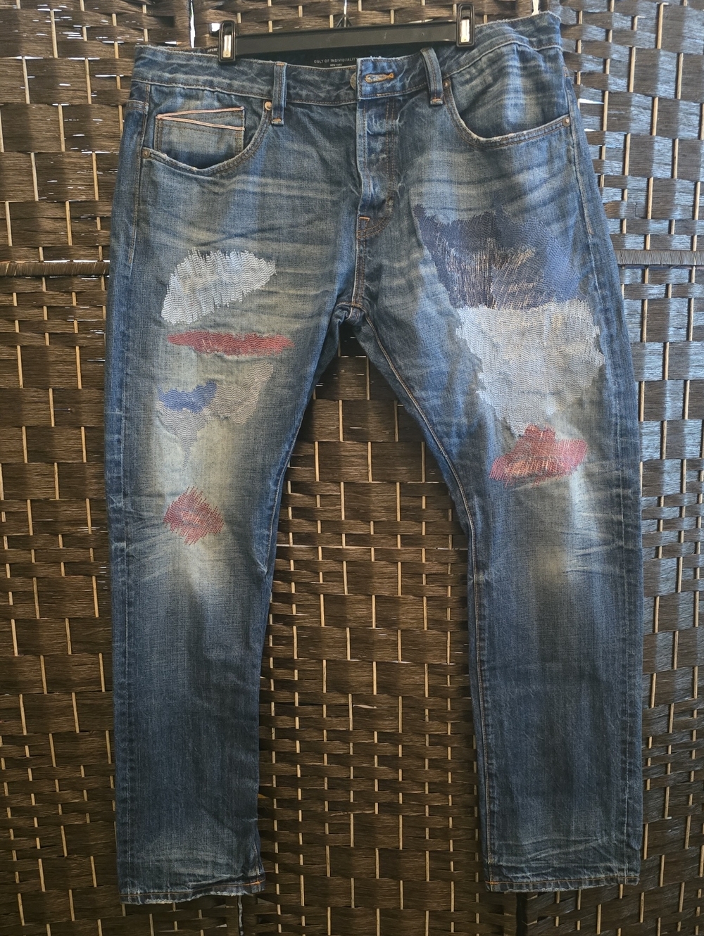 Cult of Individuality Mens Japanese Selvedge Denim Greaser Straight Jeans, 38x34
